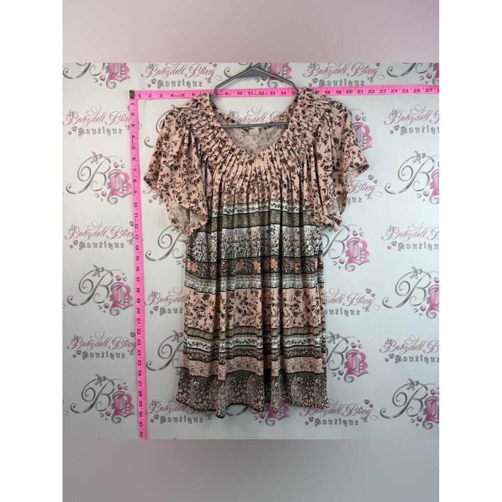 Style & Co. T-shirt flowy cinch details Pink Floral Pleated Peasant Tunic